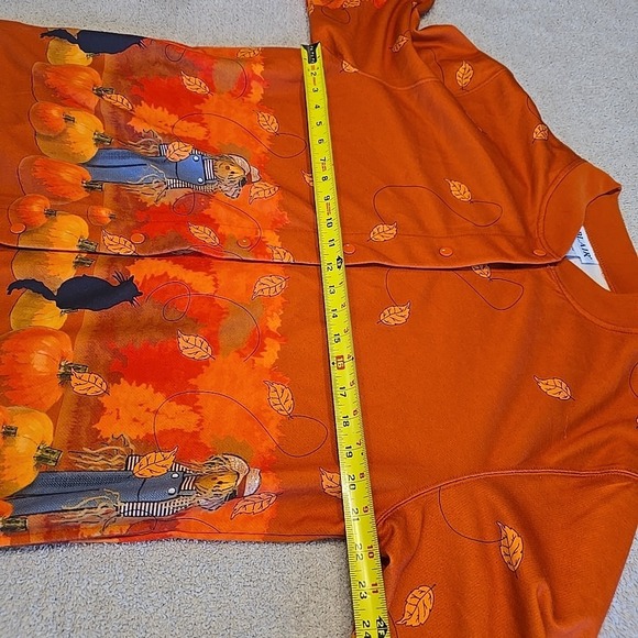 VTG BLAIR Women's Scarecrow And Pumpkins Snap Up Sweatshirt Jacket size L Orange - Picture 9 of 13